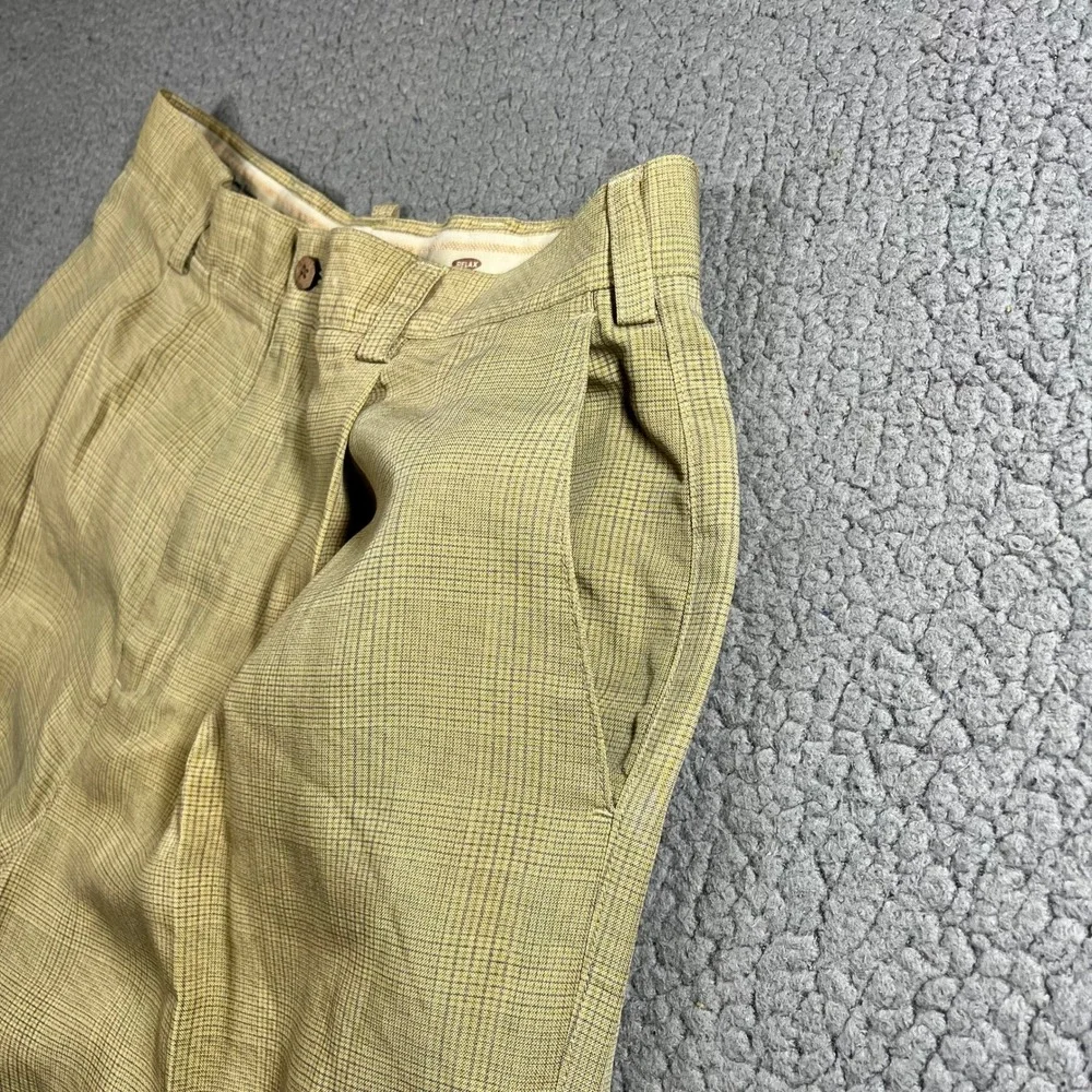 ommy Bahama Pants Mens 36 (32x31) Relaxed Tan Plaid Pleated Tencel Trousers